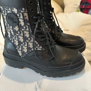 Christian Dior Black leather Explorer signature Women's Combat Boots NIB